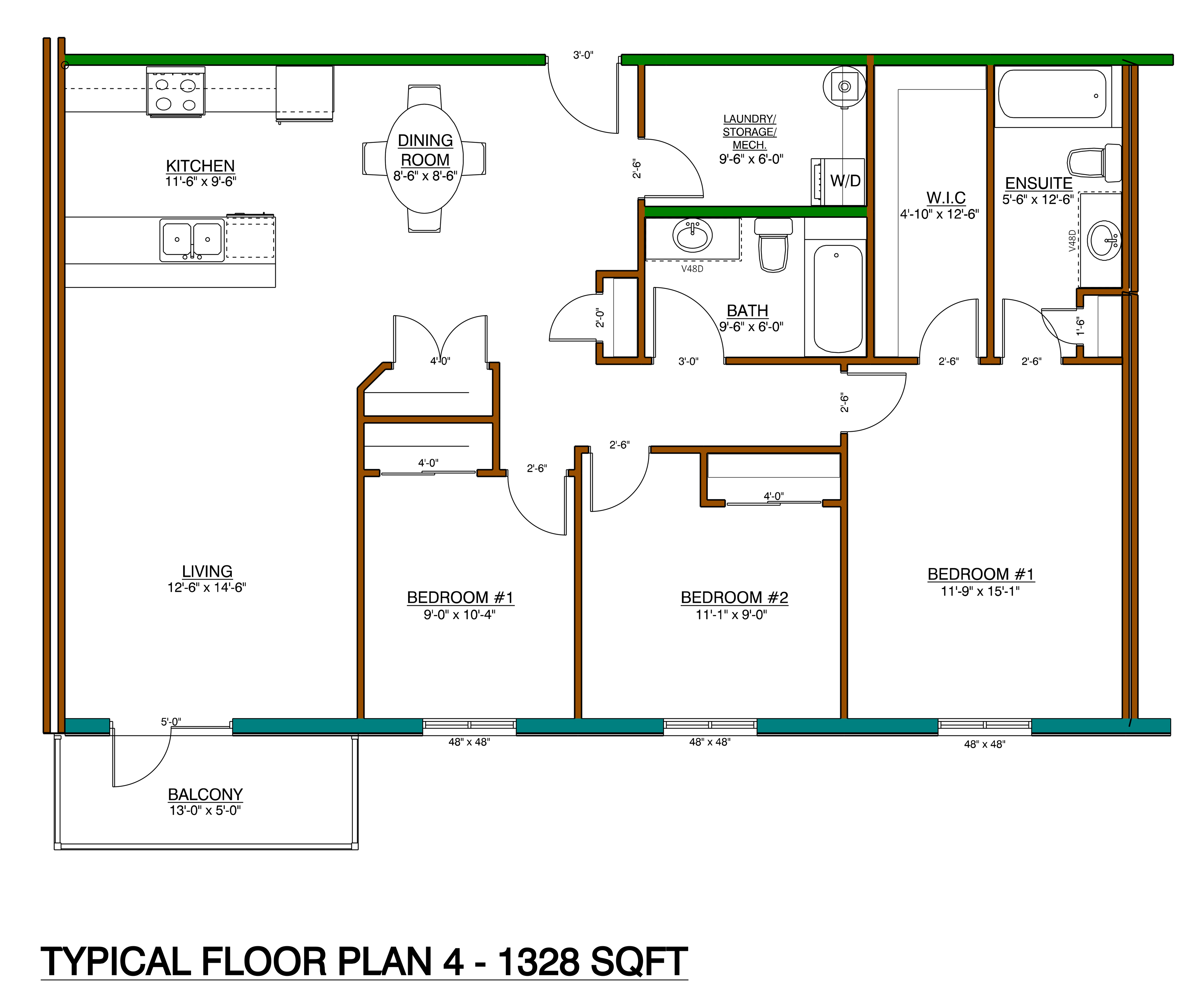 Floor Plan 3 — 1,180 sq ft three-bedroom suite