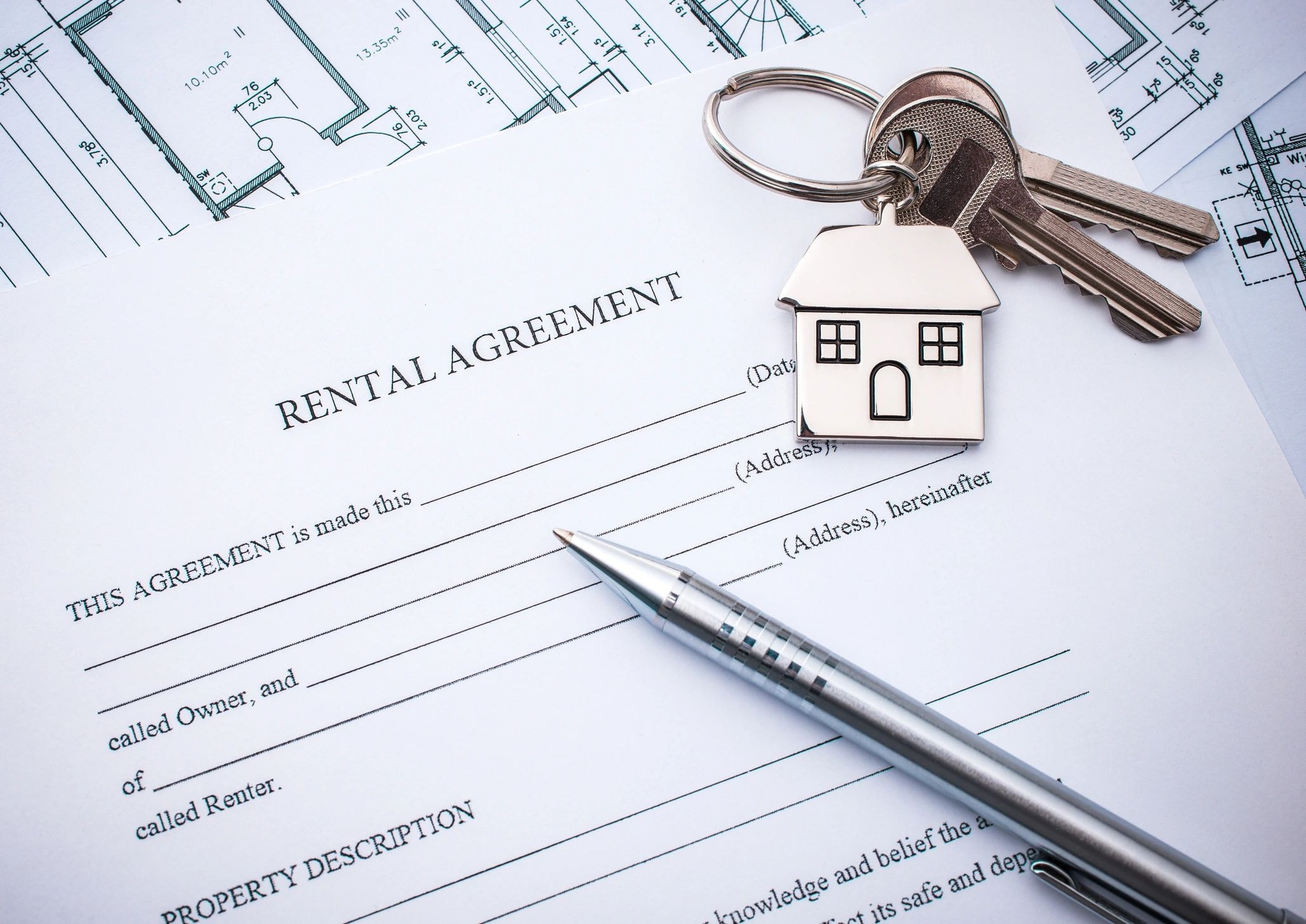 Rental agreement document with keys